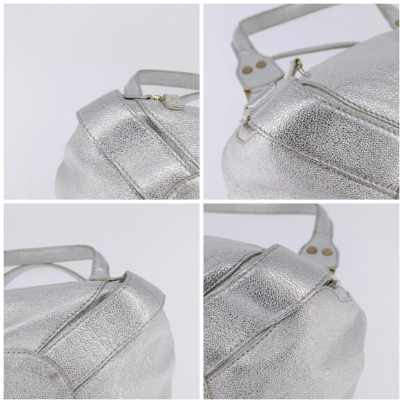 Jimmy Choo Hand Bag Leather Silver Gold Auth BA5980 - Picture 14 of 16